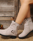 Suede Side Zip Round Toe Boots