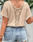 Gray Plus Size Textured Lace Round Neck Short Sleeve T-Shirt