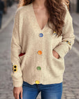 Contrast Button V-Neck Long Sleeve Cardigan