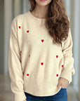 Heart Round Neck Long Sleeve Sweater