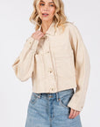 bytos Button Down Cropped Denim Jacket with Patch Pockets