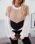 Contrast Round Neck Long Sleeve Sweater