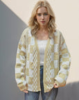 Double Take Checkered Open Front Dropped Shoulder Cardigan