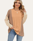 Double Take Texture Contrast Round Neck Long Sleeve T-Shirt