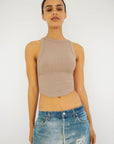 Light Gray Halter Neck Ribbed Cropped Top