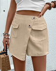 Gray Pocketed High Waist Shorts with Zip