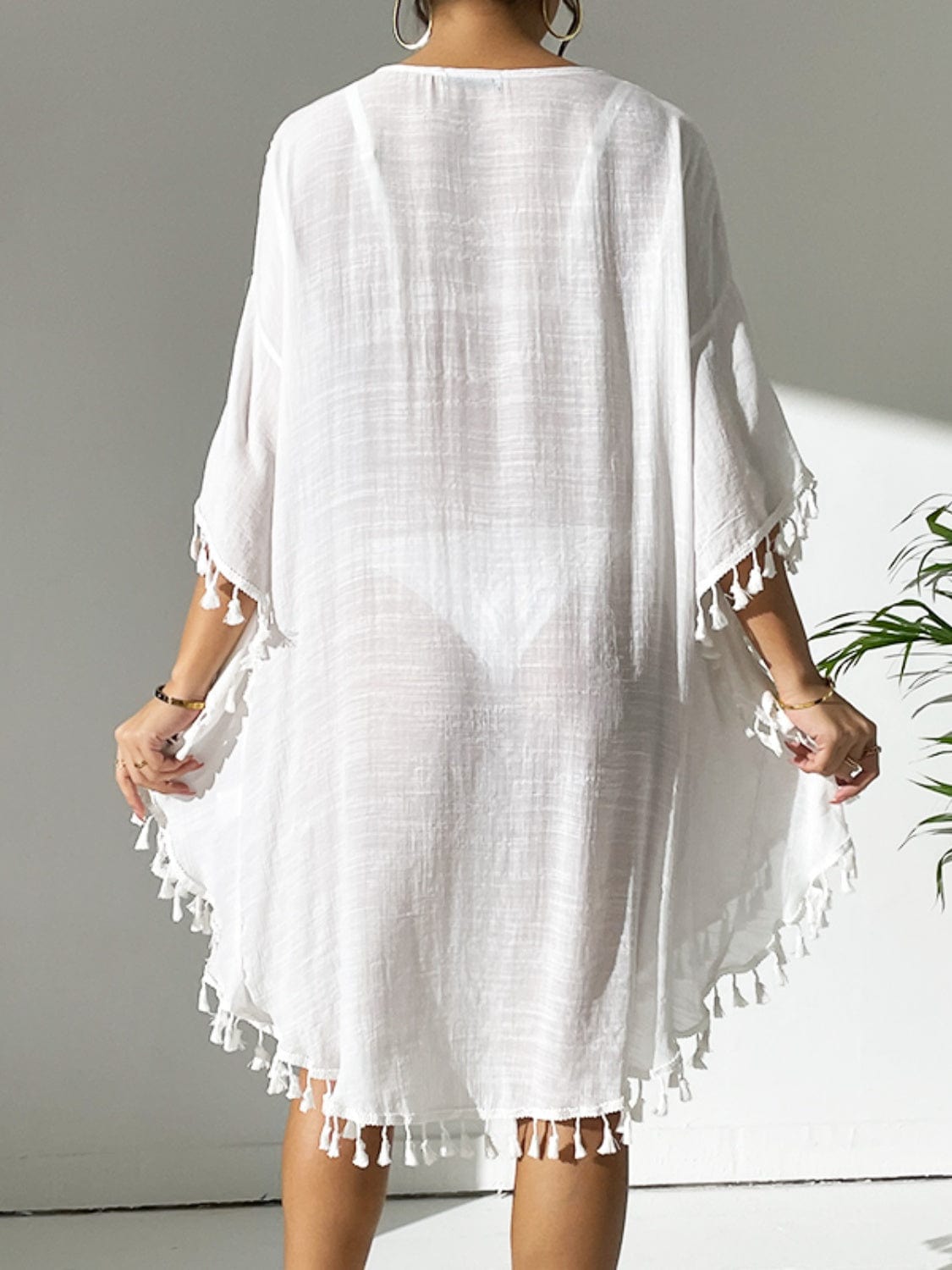 Gray Tassel Cutout Scoop Neck Cover-Up Dress