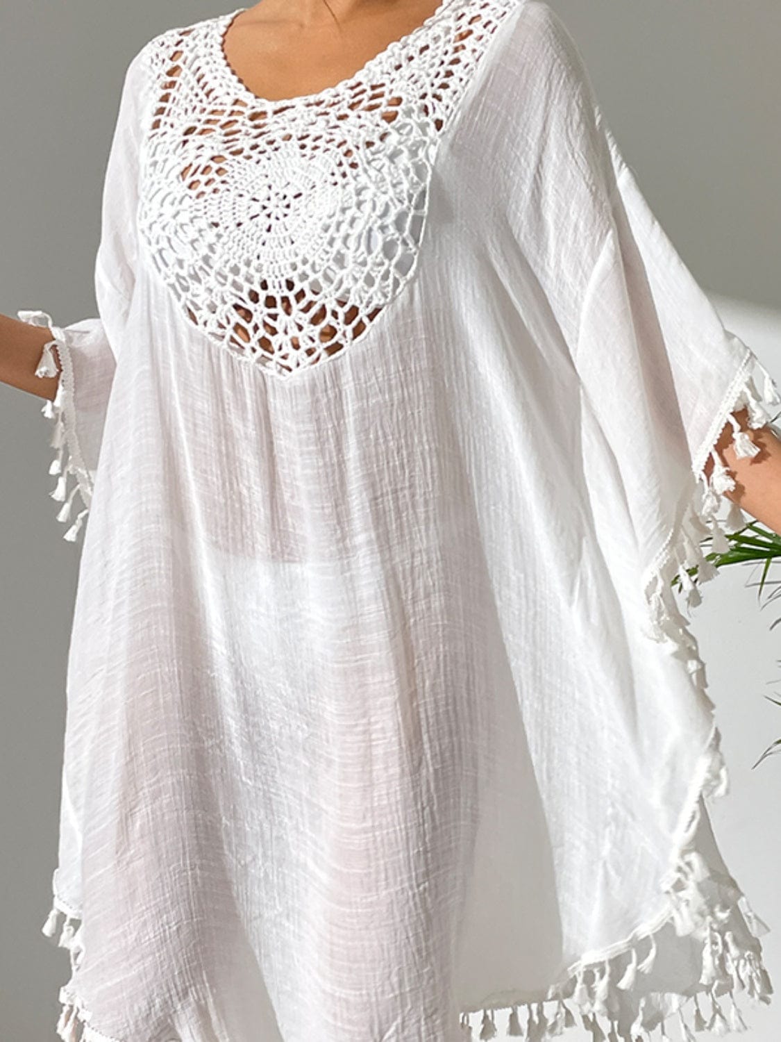 Gray Tassel Cutout Scoop Neck Cover-Up Dress