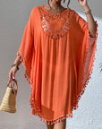 Rosy Brown Tassel Cutout Scoop Neck Cover-Up Dress