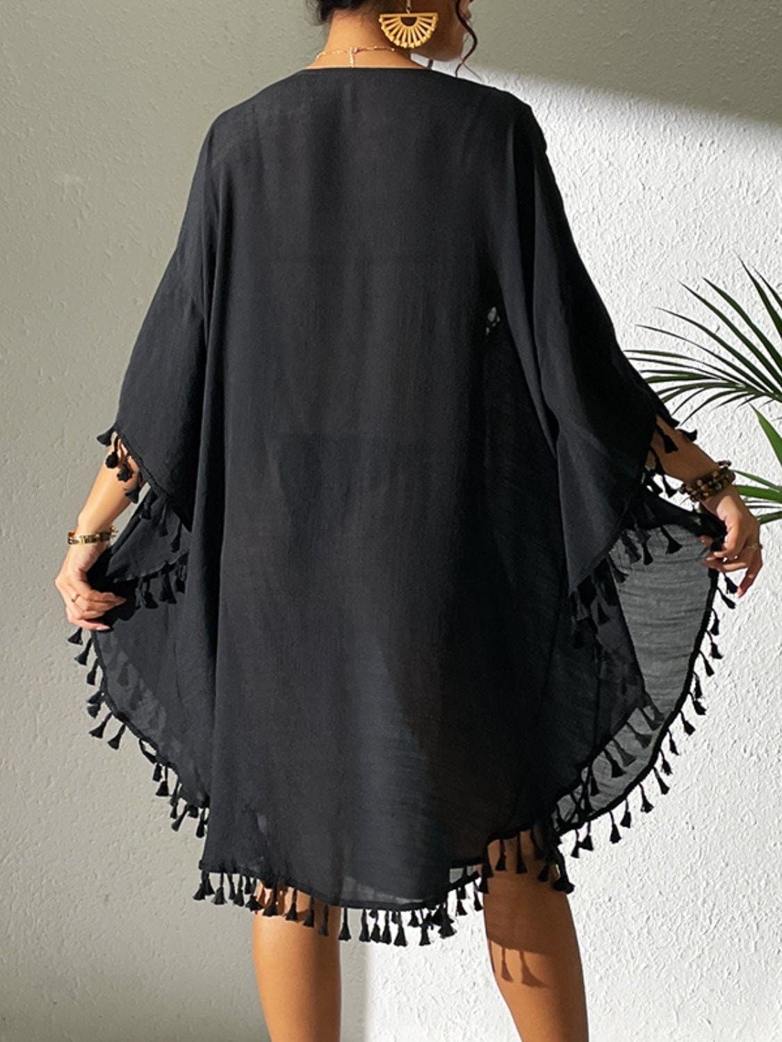 Dark Slate Gray Tassel Cutout Scoop Neck Cover-Up Dress