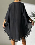 Dark Slate Gray Tassel Cutout Scoop Neck Cover-Up Dress