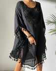 Black Tassel Cutout Scoop Neck Cover-Up Dress