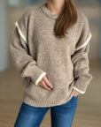 Contrast Trim Round Neck Dropped Shoulder Sweater