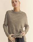 Davi & Dani Slit Mock Neck Long Sleeve Top