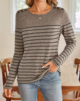 Lovelet Striped Round Neck Long Sleeve T-Shirt