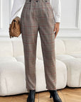 Perfee Plaid Straight Pants with Pockets