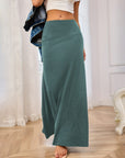 Solid Elastic Waist Maxi Skirt