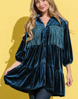 And The Why Fringe Detailed Velvet Shirt Dress