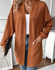 Textured Pocketed Open Front Long Sleeve Cover Up