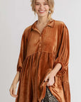 Umgee Full Size Button Down Tiered Back High Low Shirt