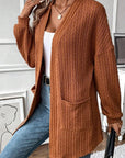 Textured Pocketed Open Front Long Sleeve Cover Up