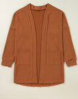 Textured Pocketed Open Front Long Sleeve Cover Up