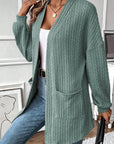 Textured Pocketed Open Front Long Sleeve Cover Up