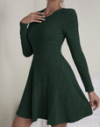 Textured Round Neck Long Sleeve Dress