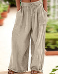 Textured Tied Pants with Pockets