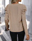 Rosy Brown Textured V-Neck Long Sleeve Top