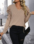 Rosy Brown Textured V-Neck Long Sleeve Top