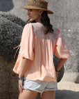 Dim Gray Tie Neck Half Sleeve Blouse