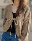 Tied Dropped Shoulder Long Sleeve Cardigan