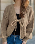 Tied Dropped Shoulder Long Sleeve Cardigan