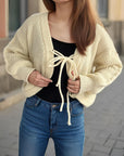 Tied Dropped Shoulder Long Sleeve Cardigan