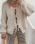 Tied Long Sleeve Dropped Shoulder Cardigan