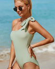 Dark Gray Tied One Shoulder One-Piece Swimwear