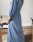 Tied Plunge Three-Quarter Sleeve Denim Dress