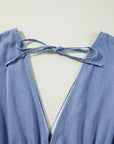 Tied Plunge Three-Quarter Sleeve Denim Dress