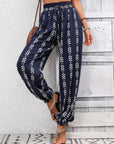 Dark Slate Gray Tied Printed High Waist Pants