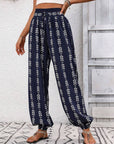 Dark Slate Gray Tied Printed High Waist Pants