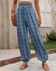 Dark Gray Tied Printed High Waist Pants