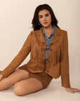 Tied Tassel Collared Neck Long Sleeve Jacket