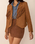 Tied Tassel Collared Neck Long Sleeve Jacket