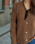 Tied V-Neck Long Sleeve Sweater