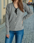 Tied V-Neck Long Sleeve Sweater