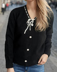 Tied V-Neck Long Sleeve Sweater