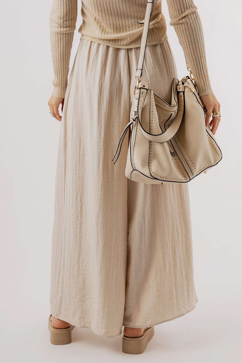 Light Gray Tied Wide Leg Pants