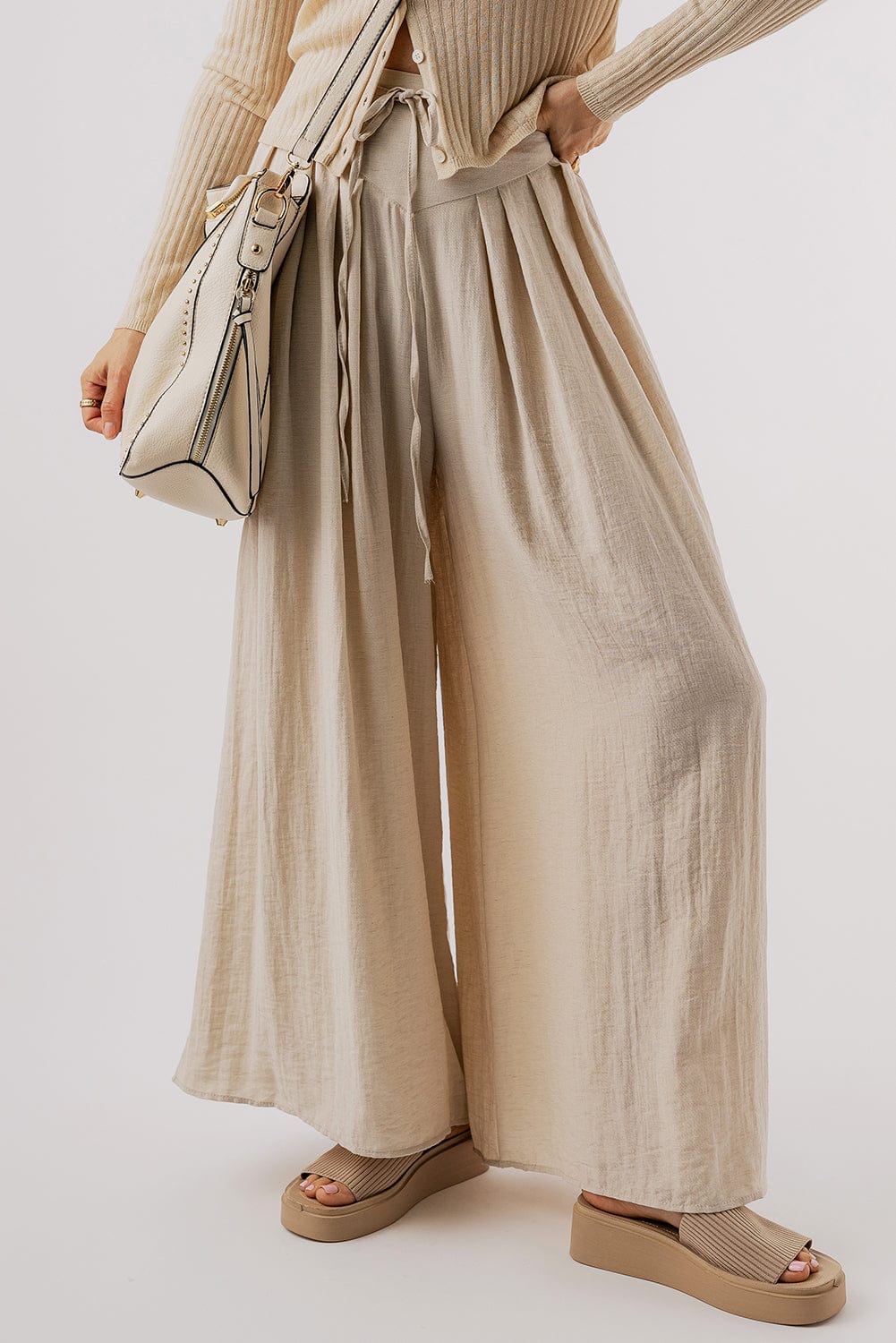 Light Gray Tied Wide Leg Pants