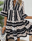 Tiered Printed Notched Half Sleeve Dress